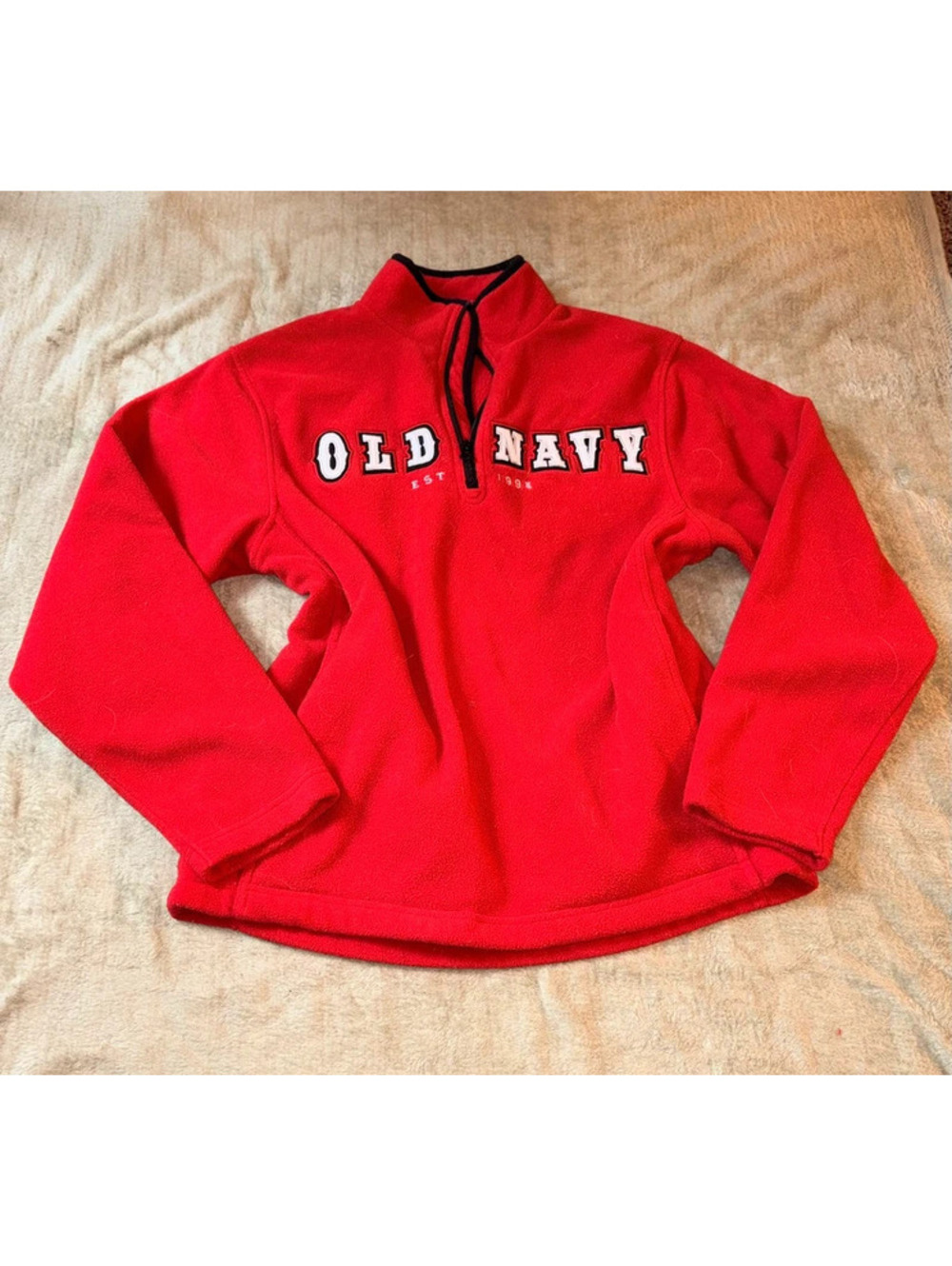 Old Navy Red Embroidery 3D Logo Vintage Y2K Quarter Zip Sweatshirt